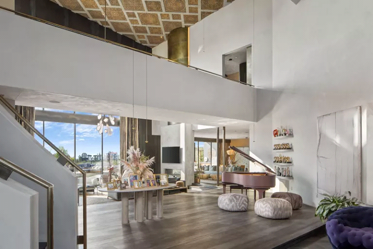 Chrissy Teigen and John Legen Beverly Hills Home living room with grand piano