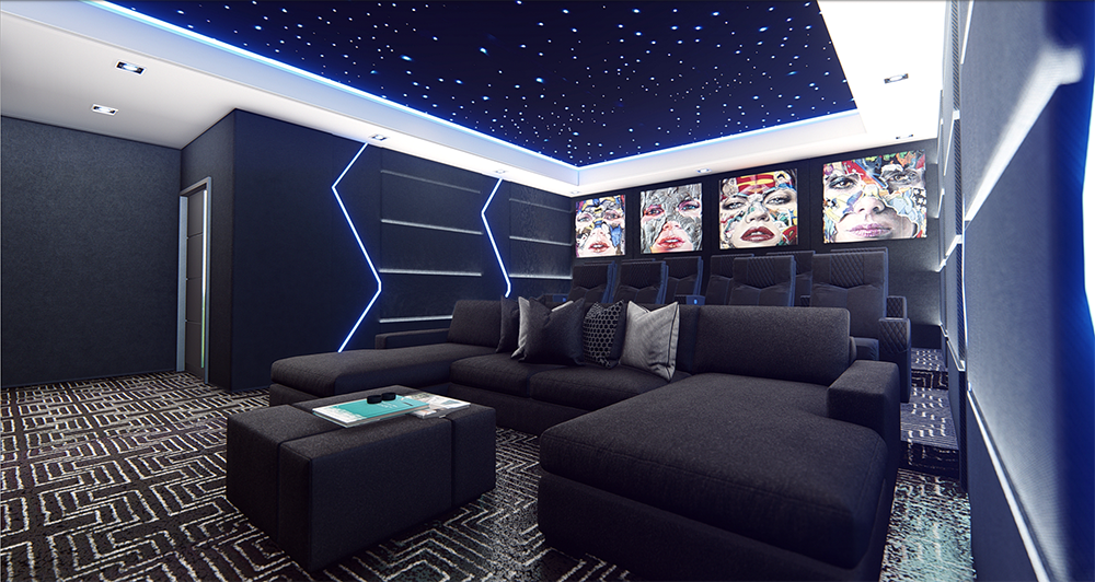 insulated luxury home thater with comfortable seating